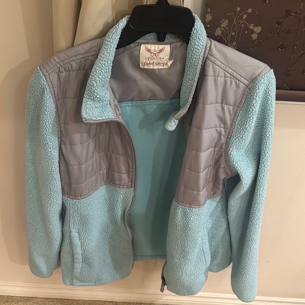Faded Glory Blue and Gray Teddy Jacket Full-Zip